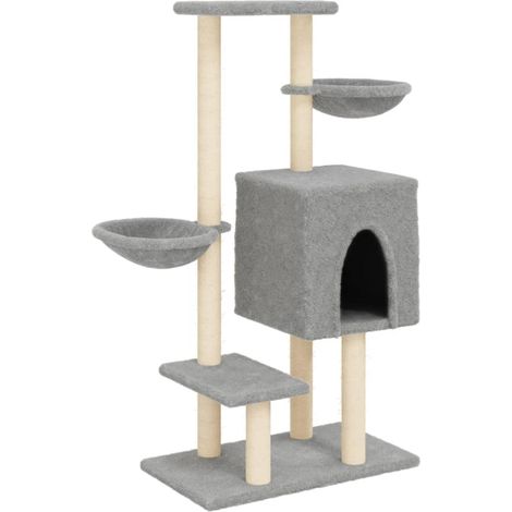 Tiragraffi per gatti Mobili per arrampicata su torre Tiragraffi piattaforma da arrampicata con tiragraffi in sisal leggero 117 cm grigio 020022553