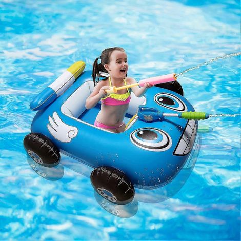 Jouet gonflable en forme de voiture pour piscine pour enfants, flotteur de natation portable, amusement aquatique estival, bleu. (1/5)