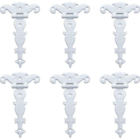 Antique Zinc Alloy Hinges - Retro Carved Decorative Hinges - T-Shaped Hinges for Doors, Cupboards, Jewelry Boxes - White 6pcs (1/5)