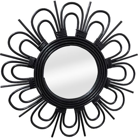 Specchio rotondo Aina in rattan nero stile boho (1/2)
