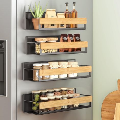 Magnetic Spice Rack, Set of 4 2 Large and 2 Small Shelves, Microwave, Washing Machine, Ink Black and Natural Beige (1/5)