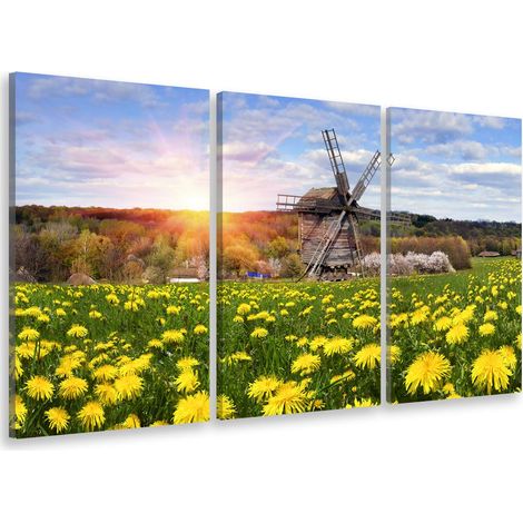 Tableau triptyque paysage moulin à vent ukraine - 90x60 cm Toile imprimée (1/5)