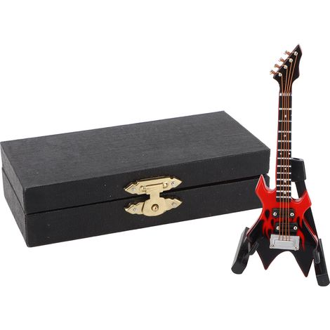 Bass Model Miniature Wooden Simulation Guitar Model Musical Instrument OrnamentsRed (1/5)