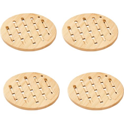 Support Pour Casseroles - En Bamboo - Résistant À La Chaleur - Pour Plaques De Cuisinière Et Plans De Travail - 4 Pièces
