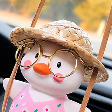 Pendentif canard oscillant pour rétroviseur décor intérieur auto accessoire suspendu en pierre diffuseuse corde peau cerf poudre porcelaine fleur rose (1/4)
