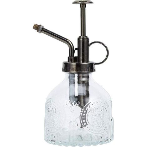 Vintage Glas-Sprühflasche mit Pumpaufsatz, kleine Gießkanne für Zimmer- und Gartenpflanzen, transparent (1/5)