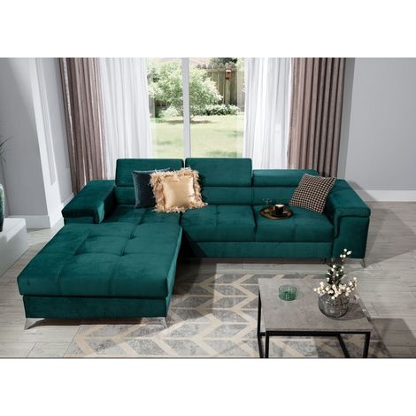 Canapé convertible d'angle gauche velours vert Rika 280 cm (1/5)