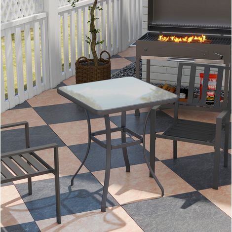 Mesa de jardín cuadrada de vidrio templado negro 68,5 x 68,5 x 84 cm OKWISH (1/5)