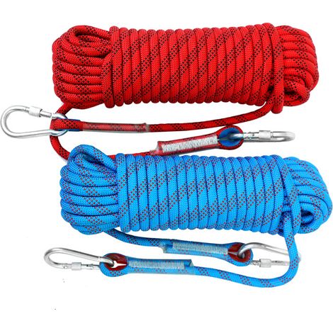 10 m langes, 10 mm dickes Nylon-Kletterseil, Set mit 2 Karabinern zum Klettern und Abseilen, rot, Sicherheitsausrüstung (1/5)