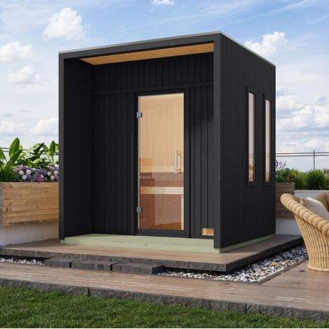 Sauna Extérieur Bois Noir 4,7m² 2-4 Places Arcadia Karibu