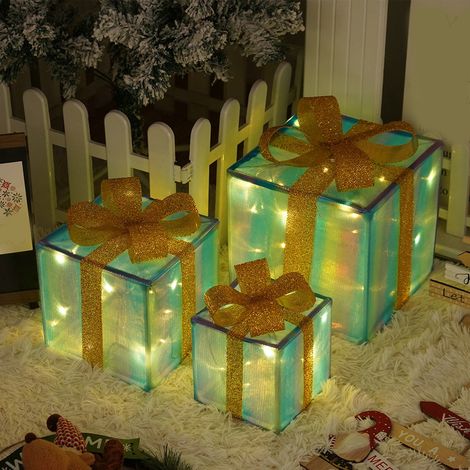 Boîte Lumineuse De Noël - Boîte Cadeau LED Avec Télécommande - Pour Intérieur Extérieur Jardin Terrasse - Lot De 3 Tailles Différentes (1/5)