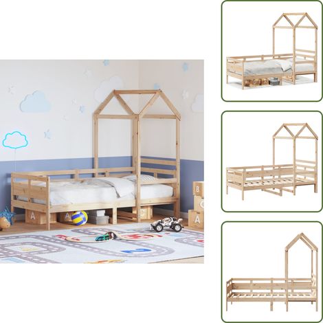 Cama para niños - vidaXL Sofá cama con techo de madera maciza de pino 80x200 cm - Cama con puerta lateral