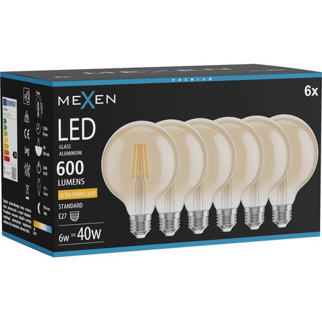 Mexen Vintis 6x Ampoule filament LED E27, G95, 6W, Chaude - 2200K, 600 lm, ambre - L157-E27-0622-50x06 (1/5)