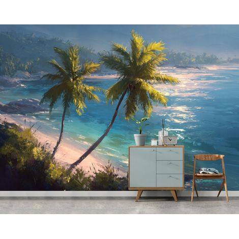 Fototapete Strand Palmen Ozean, für Wohnzimmer und Schlafzimmer, 150 x 105 cm – Komplettset inkl. Kleister & Anleitung (1/5)
