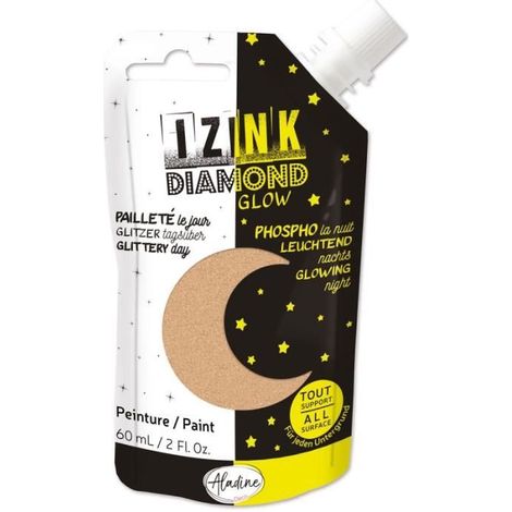 Peinture - ALADINE - Izink Diamond Glow - 80 ml - Doré - Phosphorescente la nuit