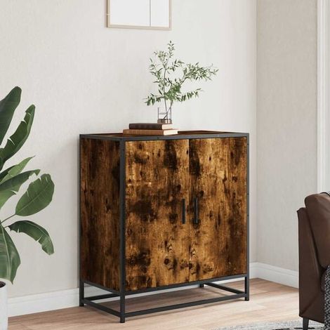 Buffet de Cuisine en Bois Fumé et Métal, Meuble Rangement 68x35x76 cm, Desserte Moderne pour Salon ou Salle à Manger (1/5)
