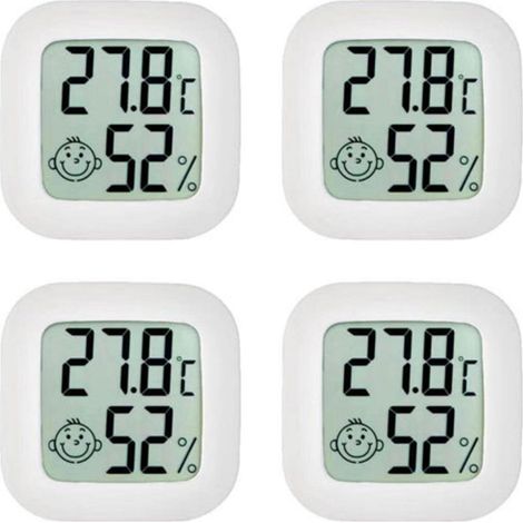 4 Pack Room Thermometer, Mini Thermometer Hygrometer, High Precision Temperature Humidity Meter with Comfort Air Icon for Kitchen, Baby Room, Greenhouse, Warehouse, Office (1/5)