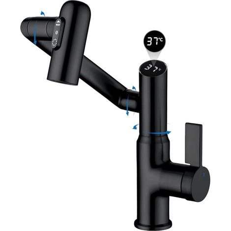 Robinet de salle de bain à température intelligente, robinet de salle de bain à poignée unique, robinet d'évier de salle de bain, robinets de cuisine (noir mat)