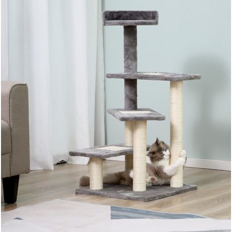 Árbol rascador para gatos 48,5 x 48,5 x 100 cm beige y gris con 3 escalones y sisal HAVRYA (1/5)