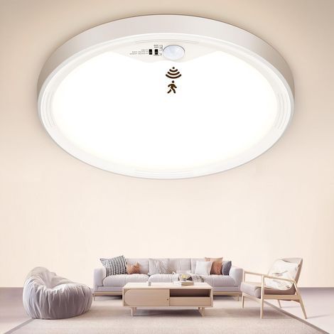 LED Ceiling Light with Motion Sensor, 3000K/4000K/6500K/18W Bathroom Ceiling Light, IP44 LED Ceiling Lamp for Hallway, Stairs, Balcony, Garage, Ø22cm - 1 piece (1/5)