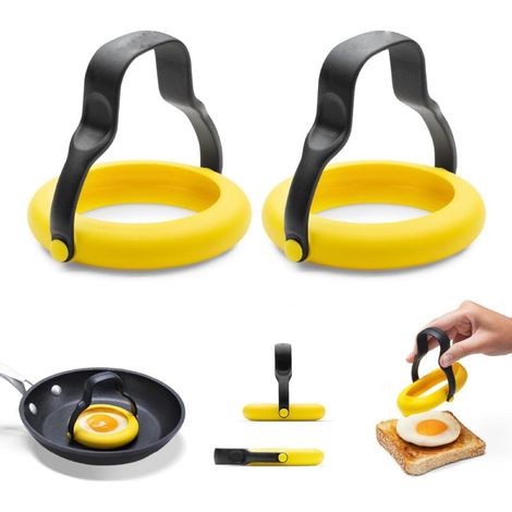 2 Pack  Leak-Proof Egg Ring  3 in 1 Egg Ring - Flip, Lift, Serve  360° Egg Scoop  Easy Ergonomic Ring  Yellow/Black (1/5)