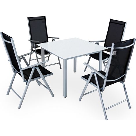 CASARIA® 5pc Aluminum Garden Chair Glass Top Table Set 4 Seat Outdoor Furniture Silver (1/5)