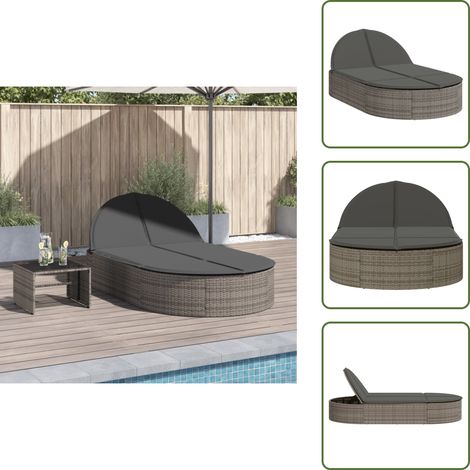 vidaXL Chaise longue double avec coussins gris résine tressée (1/5)