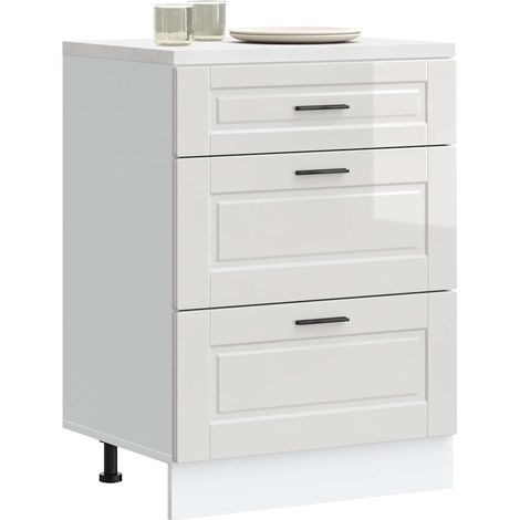 Vidaxl – Meuble bas de cuisine Porto – Bois d'ingénierie blanc brillant – Grand espace de rangement – Pieds réglables pour configuration optimale