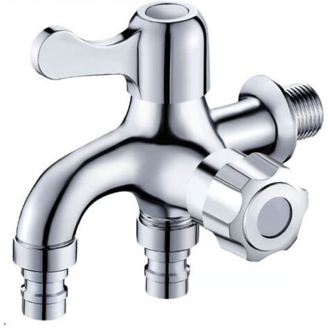 Robinet de lavabo double sortie en cuivre, raccord de tuyau d'eau double, tuyau de dérivation pour machine à laver, adaptateur de robinet double sortie pour lavabo (argenté)