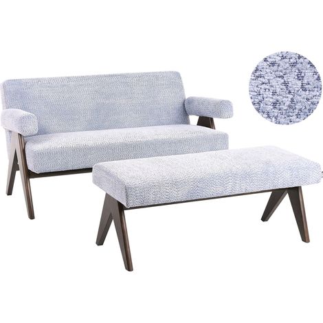 Sofa Set Retro Living Room 2 Seater Sofa Bench Chenille Upholstery Wooden Legs Light Blue and Dark Brown Tamre (1/5)