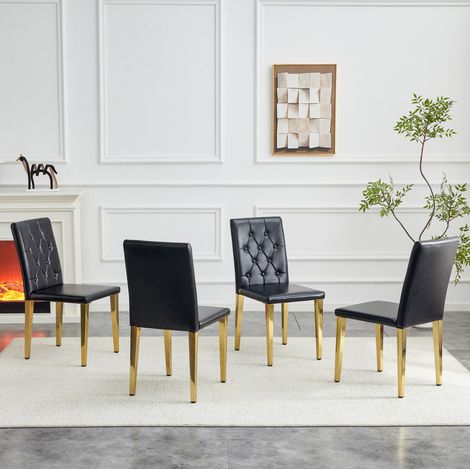 Chaises salle manger lot de 4 PU noir pieds or OKMYHOME (1/5)