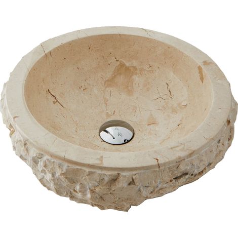 Vasque à poser / lavabo en marbre coloris beige - Diamètre 40 x Hauteur 15 cm - PEGANE - (1/4)