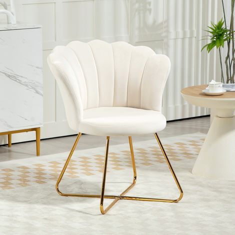 Mobilier Fauteuil coquillage chaise coiffeuse en velours de salon avec pieds en acier 69 x 64 x 80 cm - crème