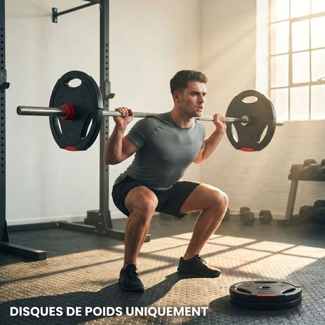 Disques poids plaques 2x5 kg 2x2,5 kg trois poignées Ø25 mm noir musculation (1/5)
