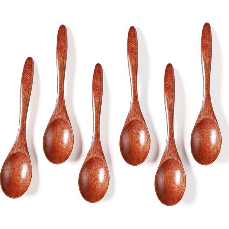Lot de 6 cuillères en bois à miel - 14,5 cm - En bois naturel - Petite cuillère à soupe - Vaisselle en bois - Cuillère à café - Accessoires de cuisine en bois (1/5)