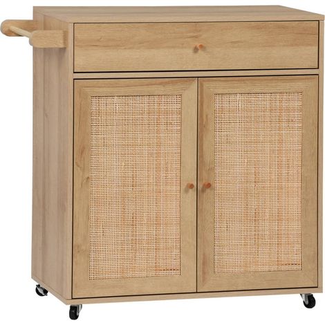 sweeek - Küchenwagen Holz-Optik und Rohrgeflecht, 1 Griff, 1 Schublade, 2 Türen (1/5)