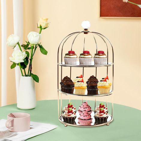 3 Tier Gold Cake Stand, Cake Stands with Bird Cage Shaped, Dessert Stand, Birdcage Shape Vanity Dresser Organizer Tray, Jewelry Trinket Tray (1/5)