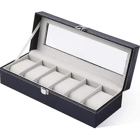 Watch Box With 6 Compartments Watch Box Storage Box With Glass Lid (1/5)