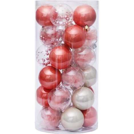 Juego de 30 bolas navideñas rosas irrompibles de 6 cm, ideales para decorar el árbol y las fiestas de fin de año. (1/5)