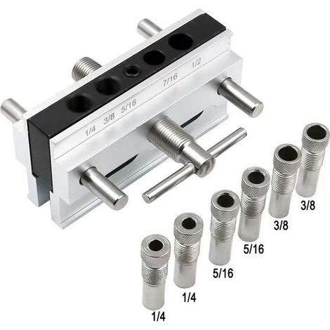 Localisateur de perçage droit (argent, unités impériales) Outil de perçage droit, gabarit de perçage, poinçon pour tourillons, accessoire de bricolage pour la décoration et le travail du bois, douille (1/5)