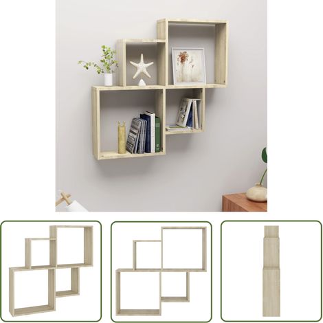 The Living Store Étagère murale cube Chêne sonoma 80x15x78,5cm Bois d’ingénierie - Étagère Murale - Étagère Cubique - Meuble Mural - Rangement Mural - Déco Murale (1/5)