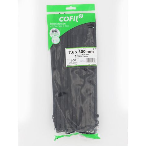 COLLIER NYLON 7.6mm x 300mm NOIR - paquet de 100 (1/2)