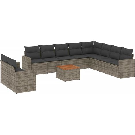 vidaXL Set Divani da Giardino 11 pz con Cuscini in Polyrattan Grigio (1/5)