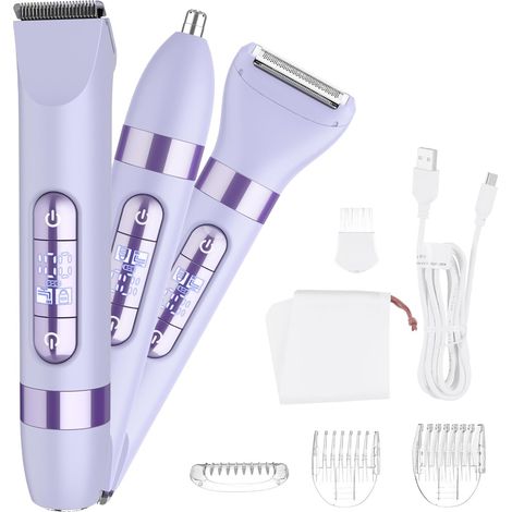 Women's Electric Shaver Purple 4 in 1 Double Head IPX6 Bikini Leg Armpit Face (1/5)