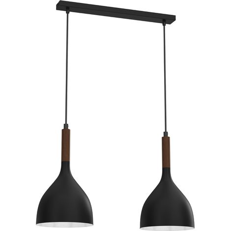 Suspension noire bois 2 lumières 52 cm E27 Luminex