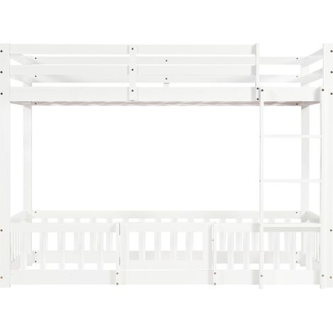 Letto a soppalco per bambini in legno bianco 90 x 200 cm con scala dritta e porta (1/5)