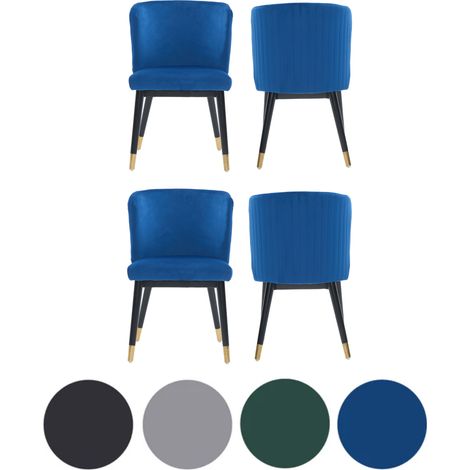 Set of 4 Blue Sofina Modern Velvet Dining Chairs with Tufted Back - Wooden Frame & Gold-Tipped Rubberwood Legs (1/5)