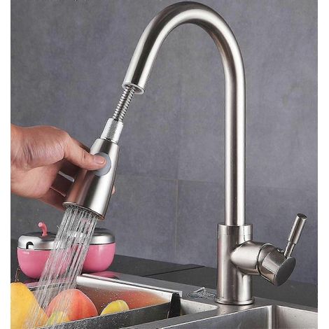 Küchenarmatur aus Edelstahl mit ausziehbarem Brausekopf und 360°-Schwenkfunktion (SUS304) (1/5)
