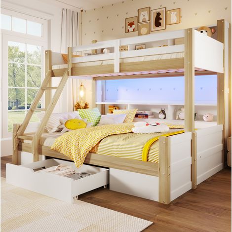 Letto a castello per bambini 90/140x200 cm in legno bianco salvaspazio senza materassi- FLORAGRACE (1/5)