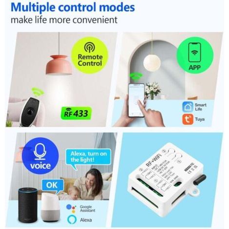 NALOOKAMIC Tuya Interrupteur Intelligent WIFI 2 Canaux, DC 5V 12V 24V 36V Sortie Passive Module Relais, avec 2 Télécommandes RF, compatible avec Alexa/Google Home